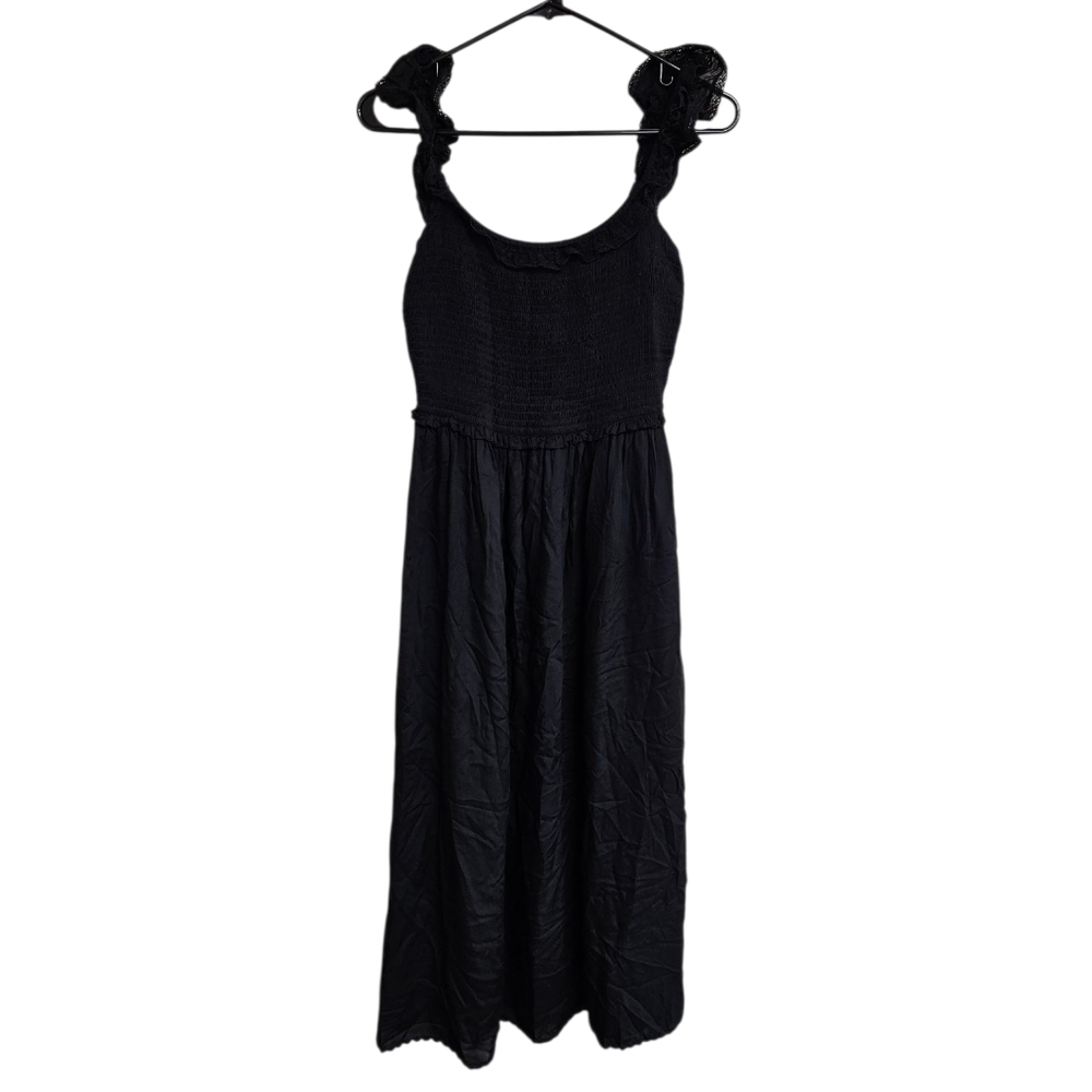 Aritzia Wilfred M Reminisce Black Smocked Lace Strap Midi Dress Sundress Modal
